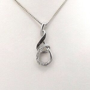 Black and White Diamond Infinity Figure 8 Pendant Sterling Silver Necklace